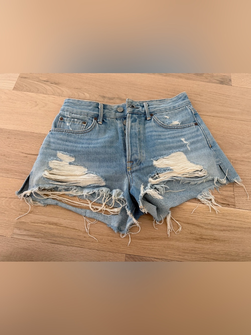 GRLFRND DENIM Women's Light Blue Distressed Denim Cutoff Shorts